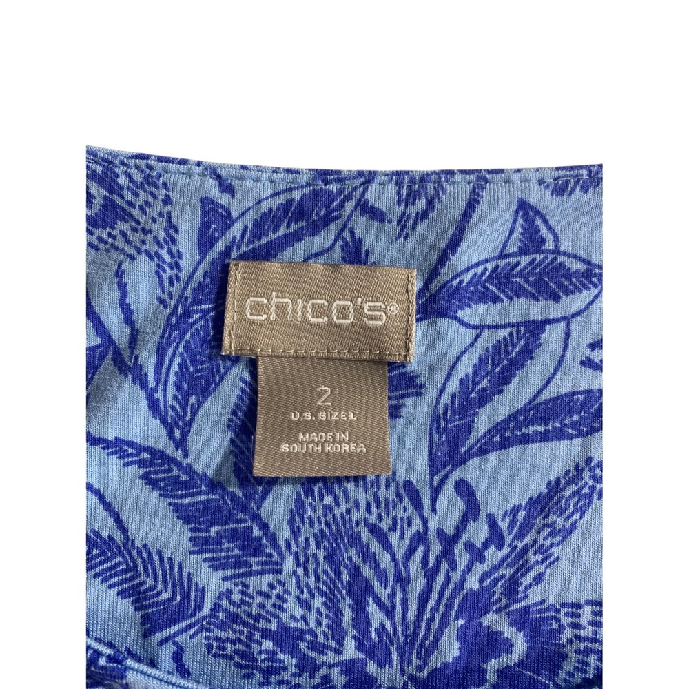 Chico's Cold Shoulder Top Women Size 2 Blue Excellent Floral Tropical Print - Picture 5 of 9